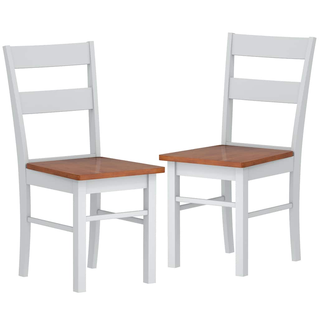 HOMCOM Dining Chairs, Set of 2 Farmhouse Kitchen & Dining Room Chairs with Open Back, Rubber Wood Seating for Living Room