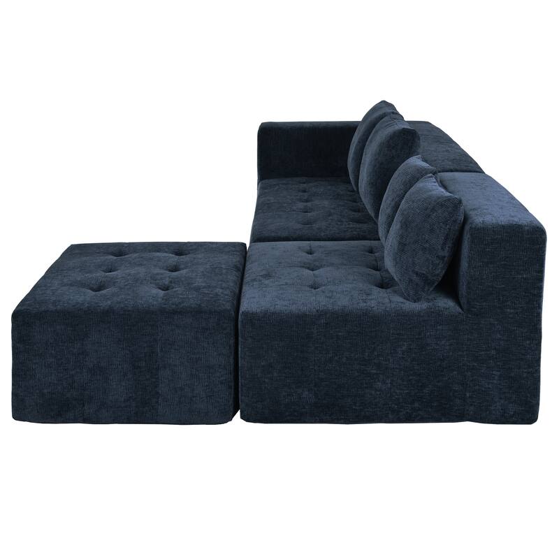 110" Polyester Modular Sectional Sofa (3-Piece) with 4 Pillows and Tufted Seat Design