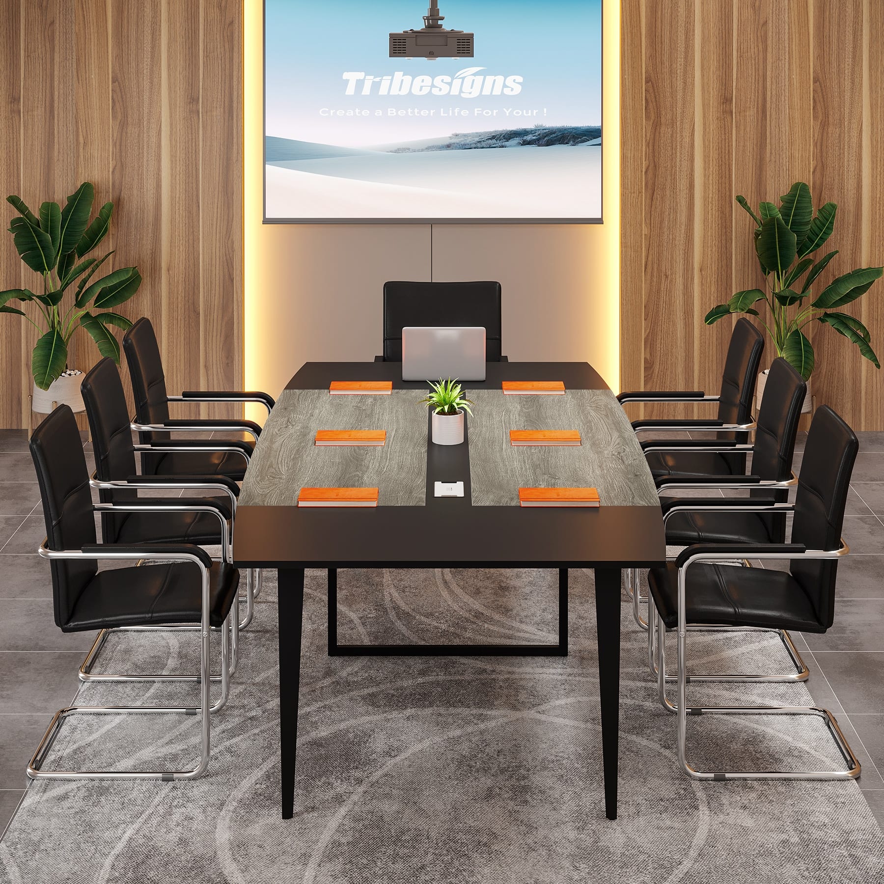 94.48" L x 47.24" W Conference Table,Seminar Table with Rectangle Grommet