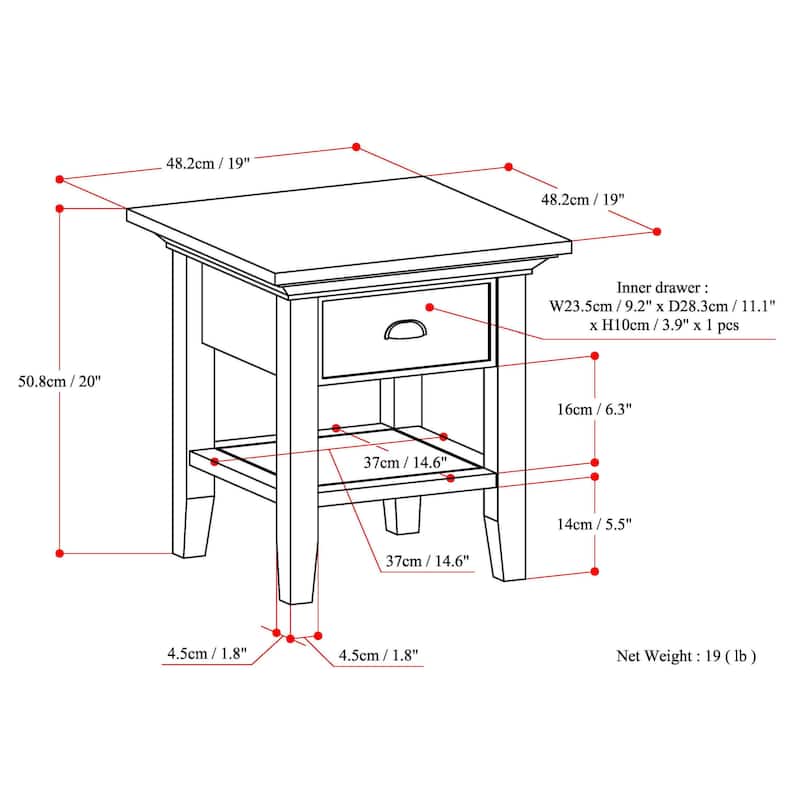 WYNDENHALL Mansfield SOLID WOOD 19 inch Wide Square Transitional End Side Table - 19.1 inches wide