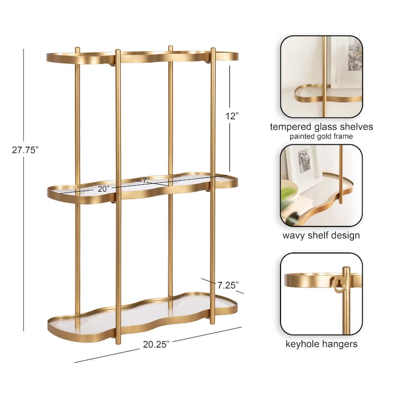 Kate and Laurel Curventi Tiered Wall Shelf Glass and Metal - 21x8x28