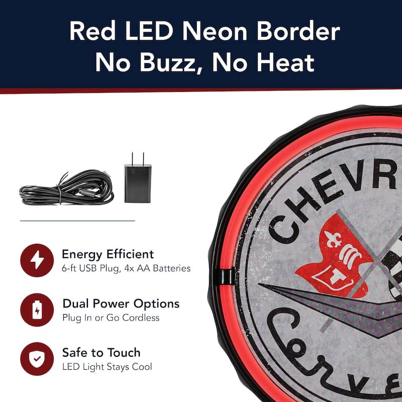 Licensed Chevrolet Bottle Cap Shaped Neon LED Rope Wall Sign (12.5") - Red - 12.5" x 12.5"