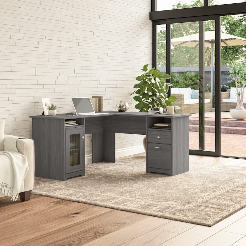 Cabot 60W L Shaped Computer Desk with Storage by Bush Furniture - Modern Gray