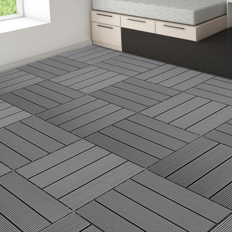 8.7 sq. ft DIY Wood-Plastic Composite Deck Tiles, Interlocking Outdoor Flooring Tiles Waterproof All Weather (Pack of 9)