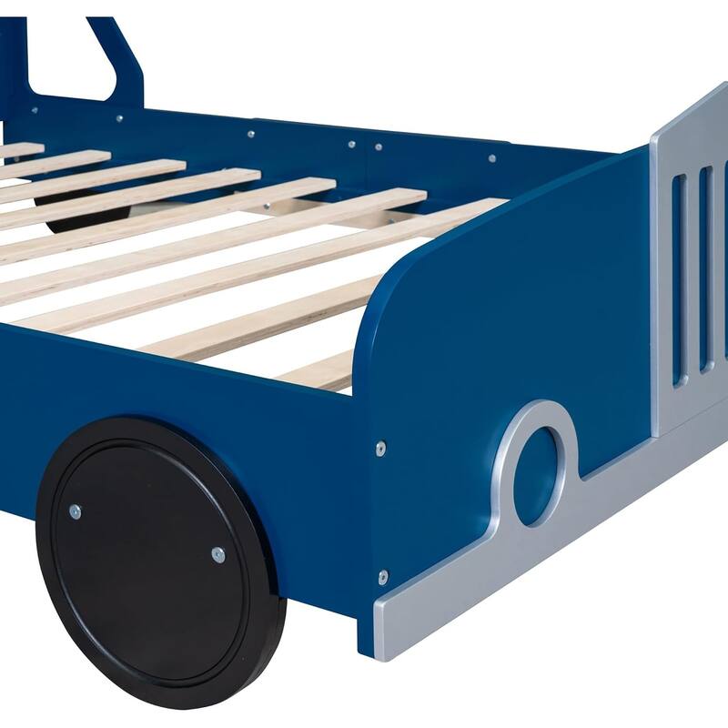 Twin/Full Car Bed for Kids, Car Shaped Platform Bed with Wheels, Headboard and Footboard, Toddler Car Bed Slat Support
