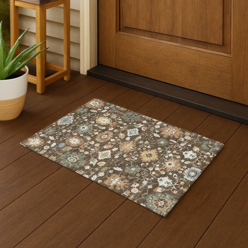 Machine Washable Indoor/ Outdoor Traditional Marci Chantille Rug - Chocolate - 1'8" x 2'6"
