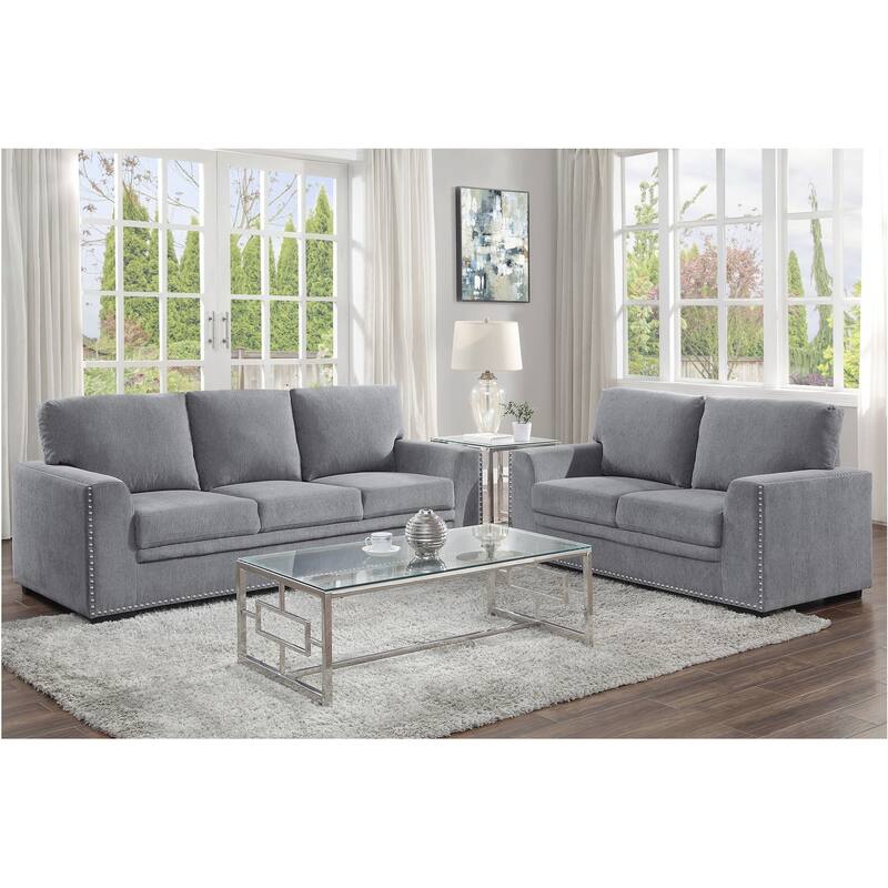 Vivie Dark-Gray Chenille Fabric Living Room Set - 2 Piece