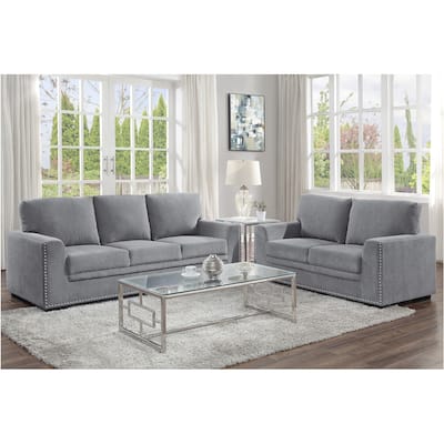 Vivie Dark-Gray Chenille Fabric Living Room Set