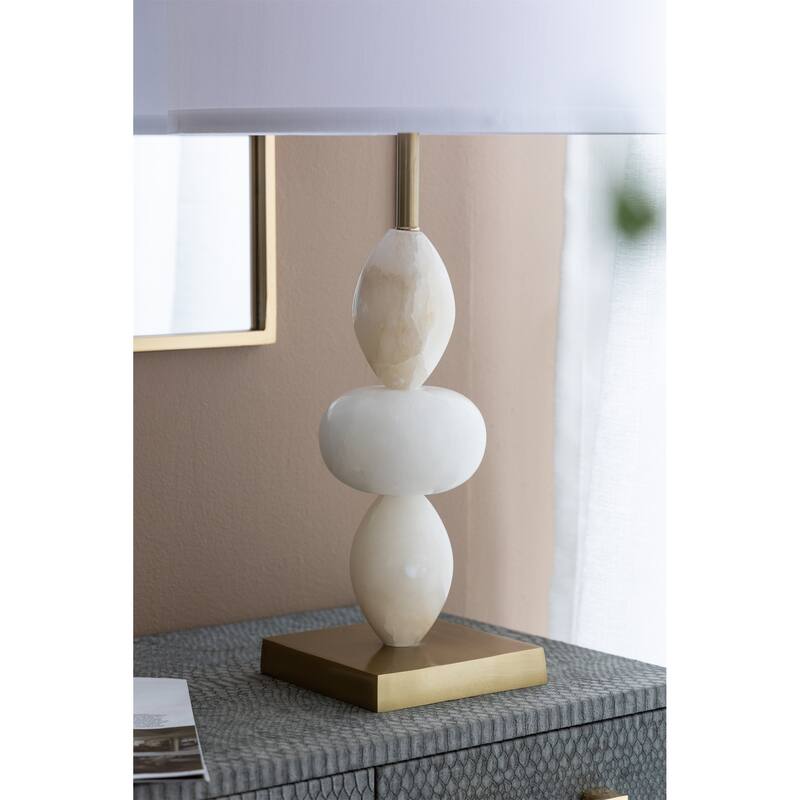 D14x26.3" White and Gold Three Tiered Round Table Lamp with Drum Shade