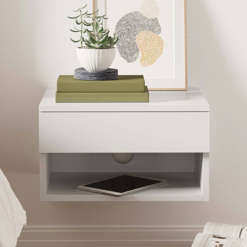 Nathan James Jackson Modern Floating Bedroom Nightstand with Storage Drawer and Open Shelf Cubby