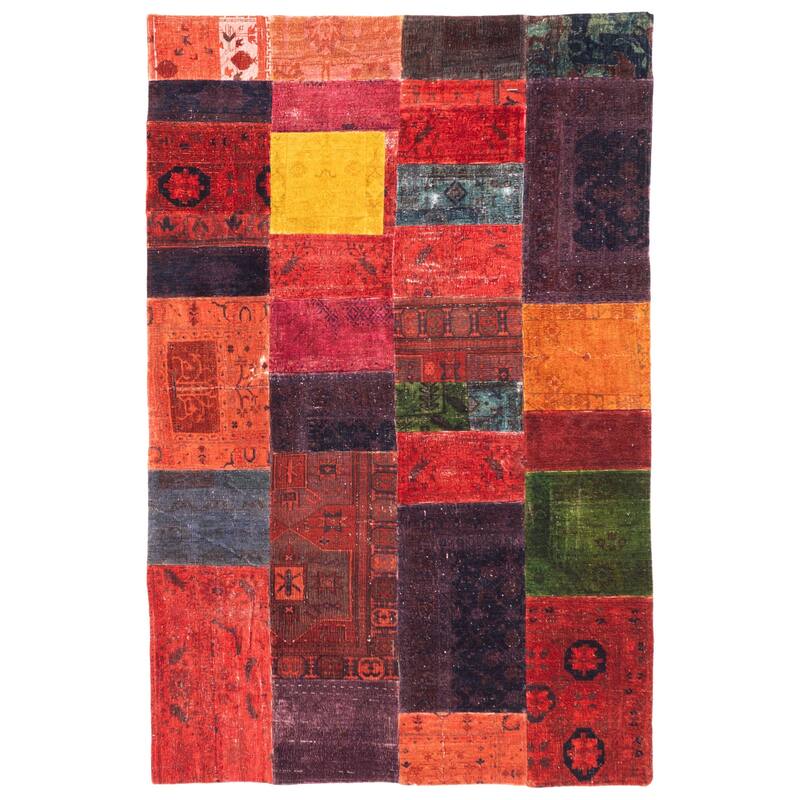 ECARPETGALLERY Hand-knotted Color Transition Patchwork Red Wool Rug - 5'5 x 8'3