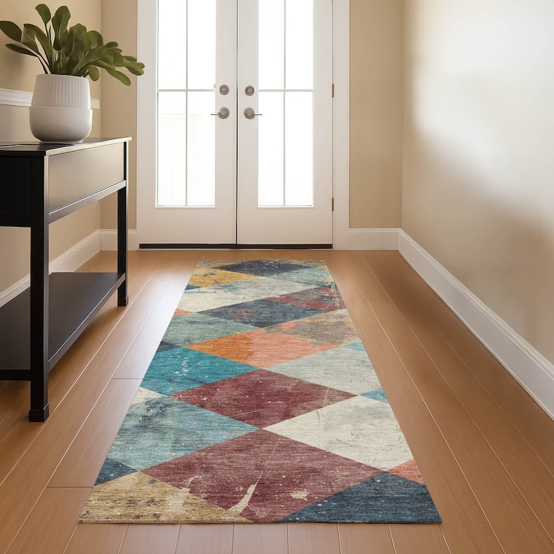 Premium Washable Super Soft Contemporary Diamonds Mayfield Rug - Navy - 2'3" x 7'6"