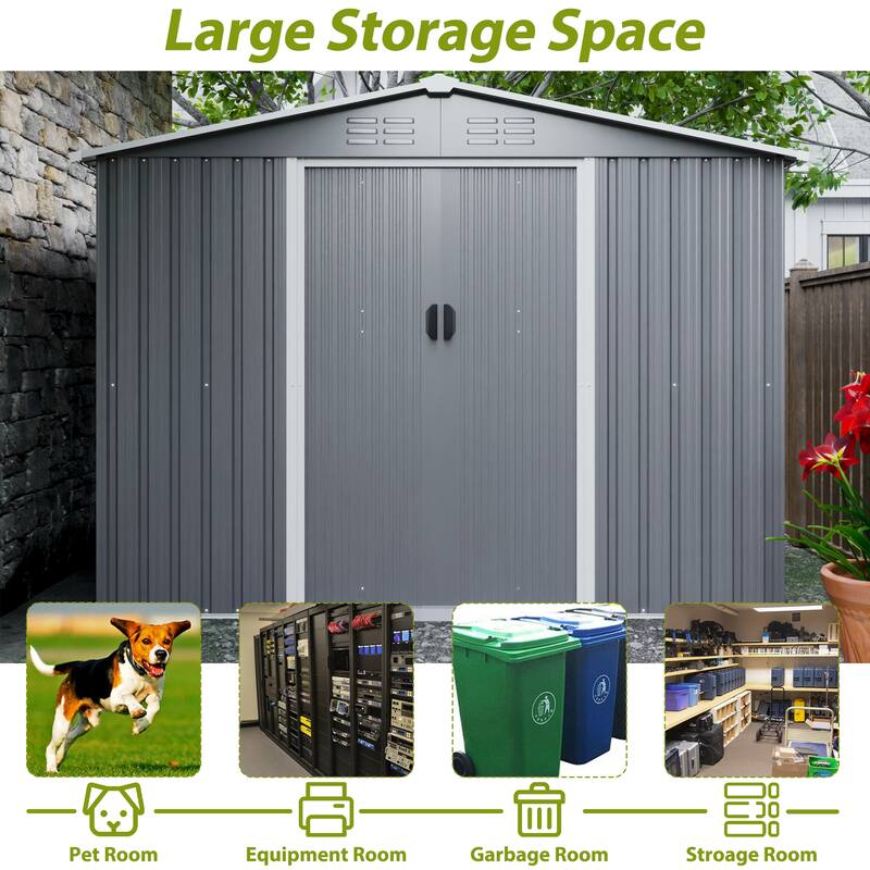 All Weather 8x6 FT Outdoor Tool Storage Shed Metal Lockable Gray