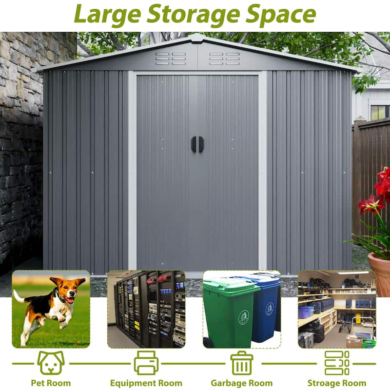 GDFStudio - Evelyn Spacious Outdoor Waterproof Tool Storage Shed with Durable Metal Frame