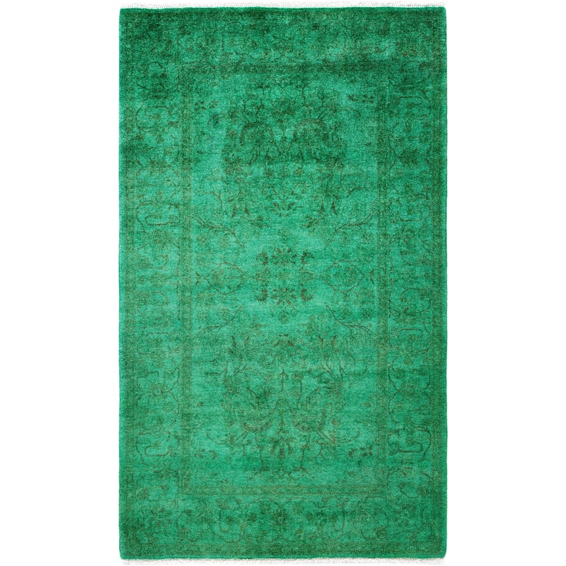 Overdyed One-of-a-Kind Hand-Knotted Area Rug - Green - 3' 1" x 5' 1"