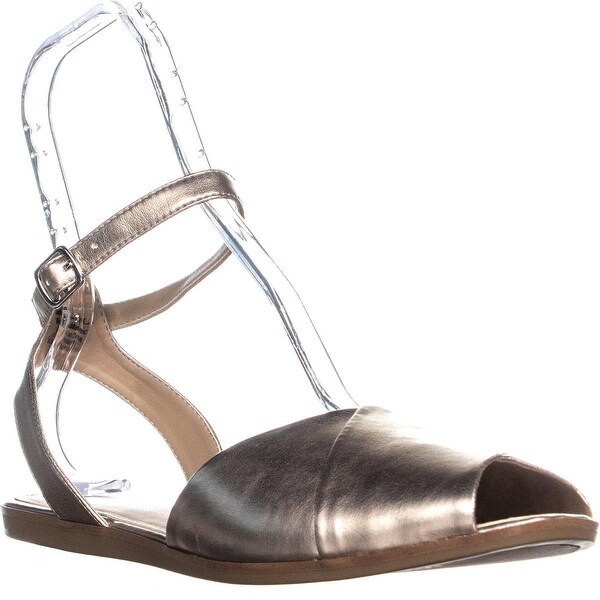 Shop A35 Malore Peep Toe Ankle Strap Flat Sandals, Zinc - Free Shipping ...