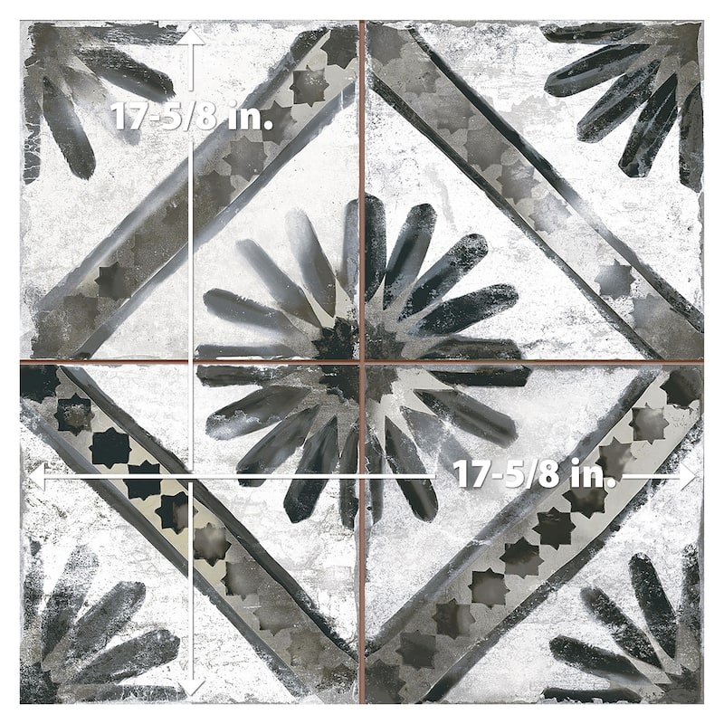 Merola Tile Kings Marrakech Charcoal Grey 17-5/8" x 17-5/8" Ceramic Floor and Wall Tile