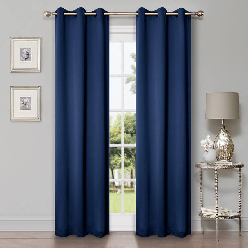 Modern Solid Room Darkening Blackout Curtains, Rod Pocket, Set of 2 - 2PC- 42" X 96" - Navy Blue