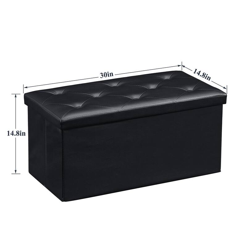 2 PC Storage Folding Ottoman, Storage Footrest Stool, Faux Leather Storage Bench Cube with Padded Seat for Small Space