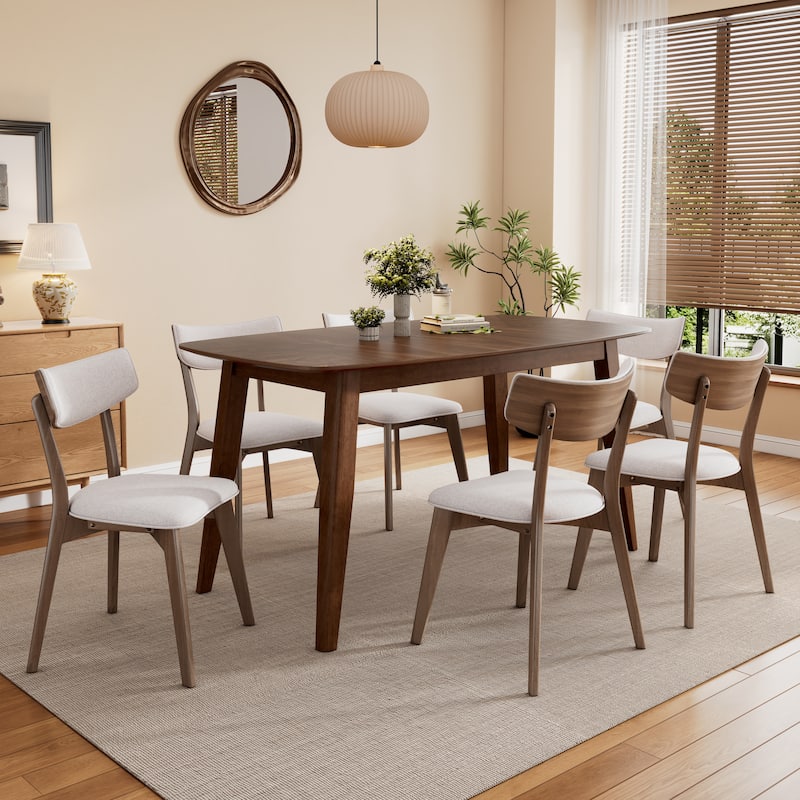 Christopher Knight Home- Jordan Wood Dining Sets - 7-pieces - Light Beige+Walnut