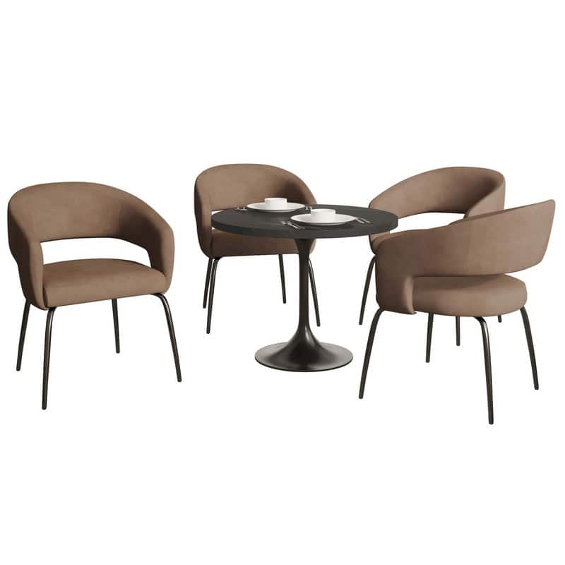 Verve Modern 36 Inches Round Dining Set with Solid Wood Tabletop and 4 Velvet/Leather Chairs for Home Kitchen or Dining rooms