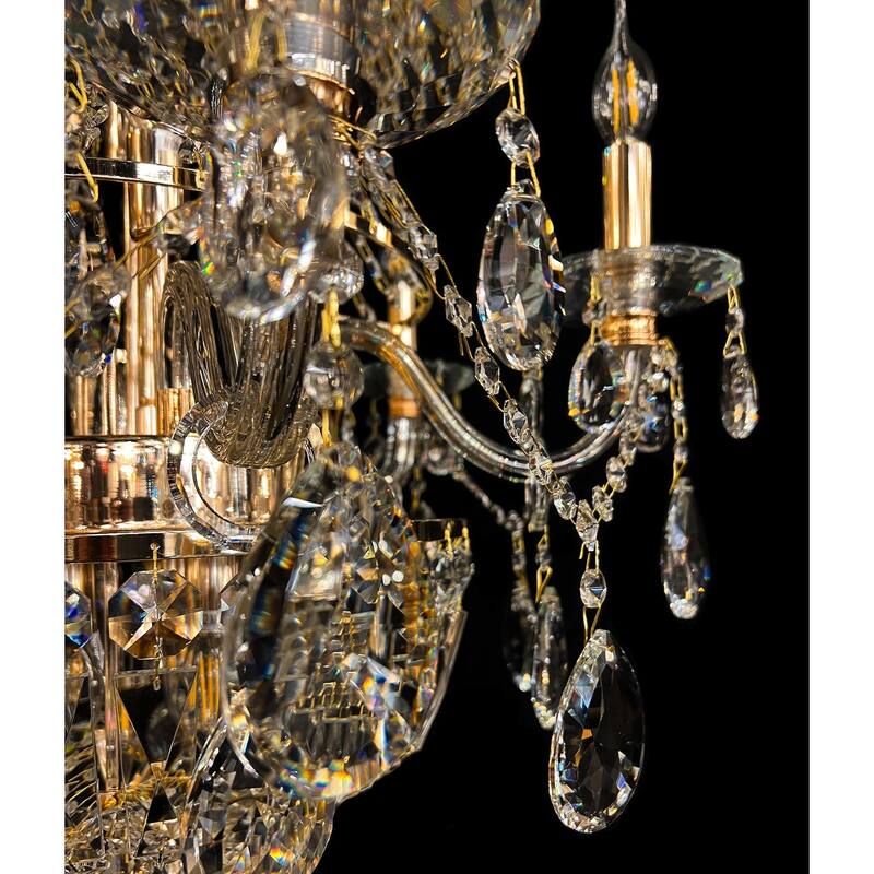Crystal Chandelier 26 in Wide 11 Lights Pendant Light Gold and Chrome