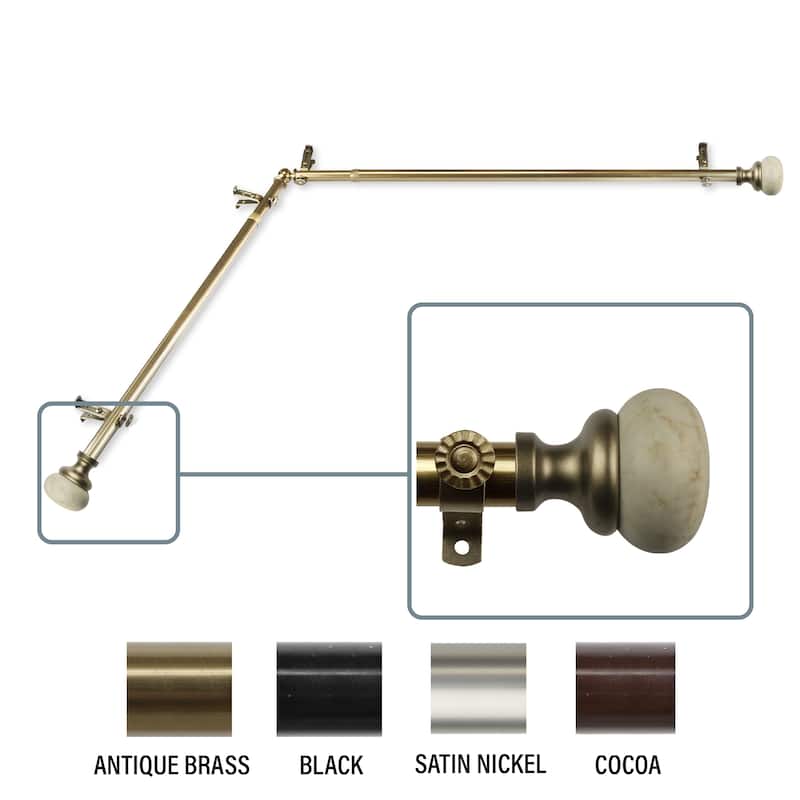 InStyleDesign Alf Corner Window Curtain Rod 13/16 inch dia. - 48 to 84 inches - Antique Brass