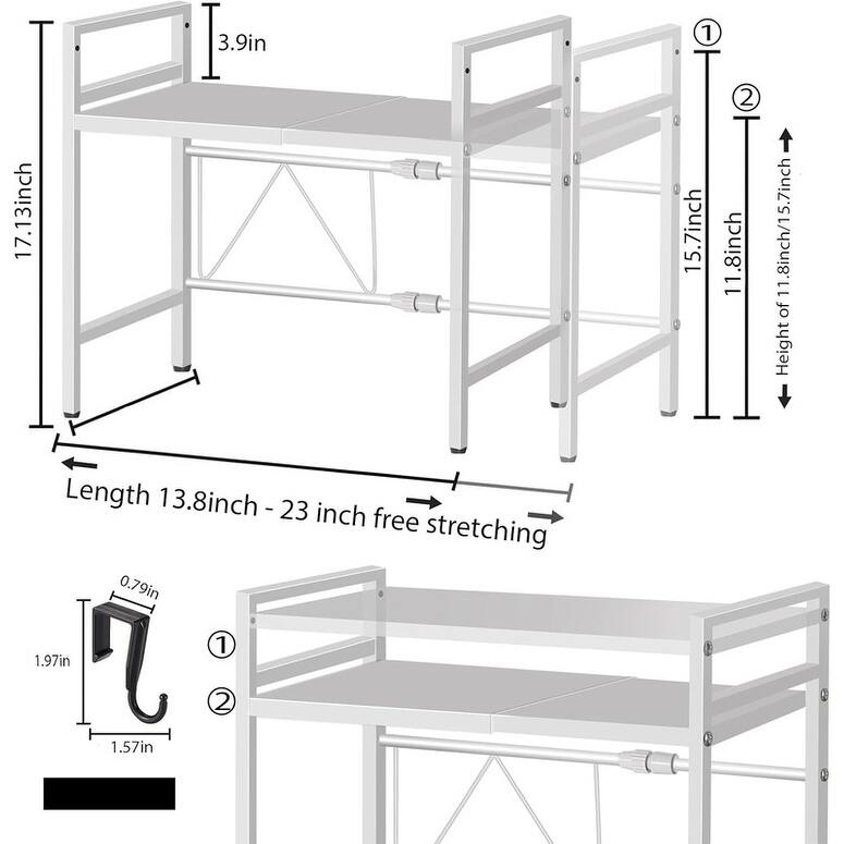 Microwave Oven Rack Expandable Countertop Heavy Duty - 12.8"D x 21.65"W x 17.13"H