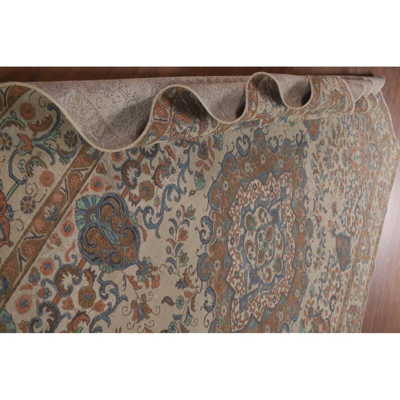 Hand Knotted Oriental 100% Wool Carpet Traditional Floral Beige & Ivories Tabriz Area Rug - 12' 9'' X 9' 9''