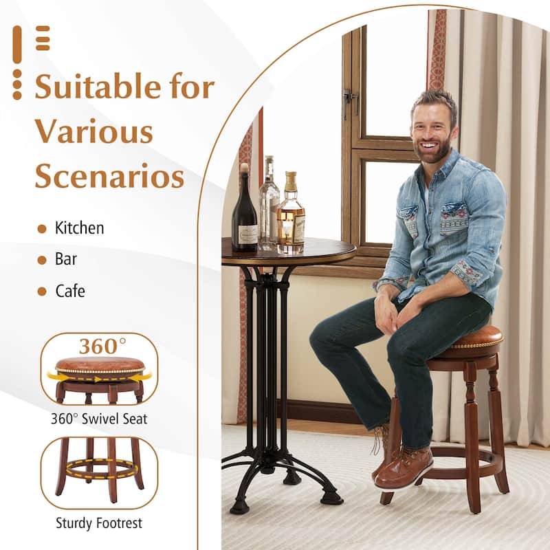 Costway 24" Swivel Bar Stool Set of 2/4 with Upholstered Seat & Rubber - See Details