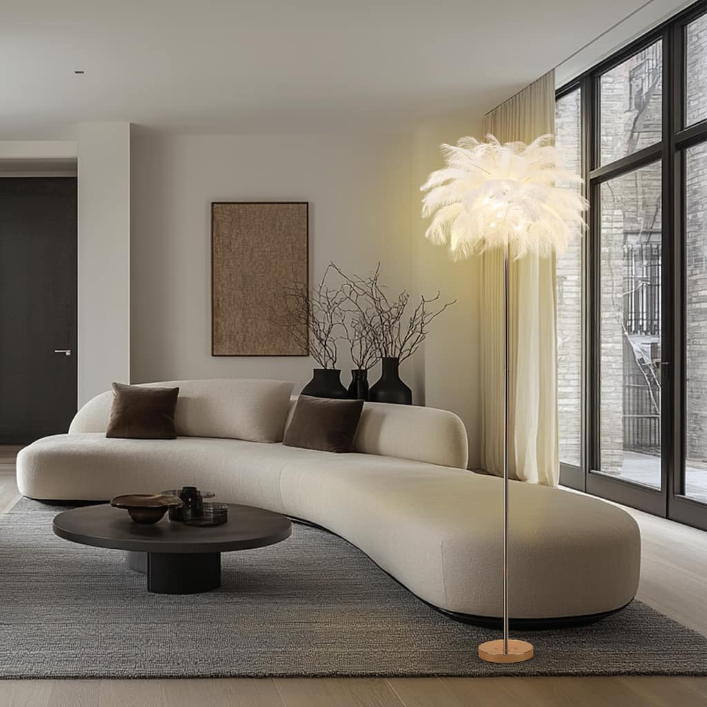 63 Inch Feather Tripod Floor Lamp With Bulbs