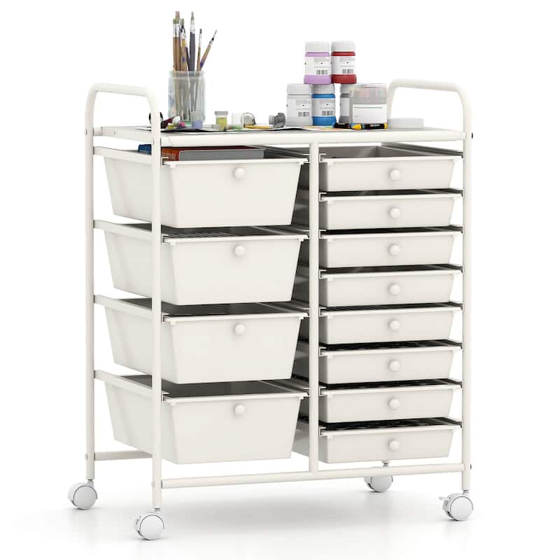 Costway 15 Drawer Rolling Storage Cart Tools Scrapbook Paper Office - See Details