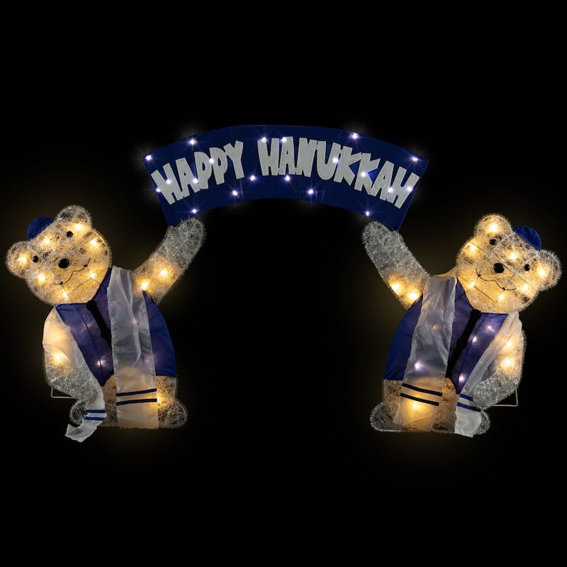 LED Polar Bear "Happy Hanukkah" Sign Outdoor Christmas Decoration 30"