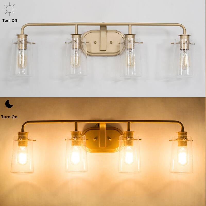 Mid-century Modern 4-Light Bathroom Vanity Lights Transitional Wall Sconces with Seeded Glass
