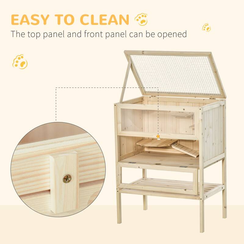 Wooden Hamster Cage with Plexiglass Window, Hinged Doors and Shelf - 23.5"L×15.75"W×31.5"H