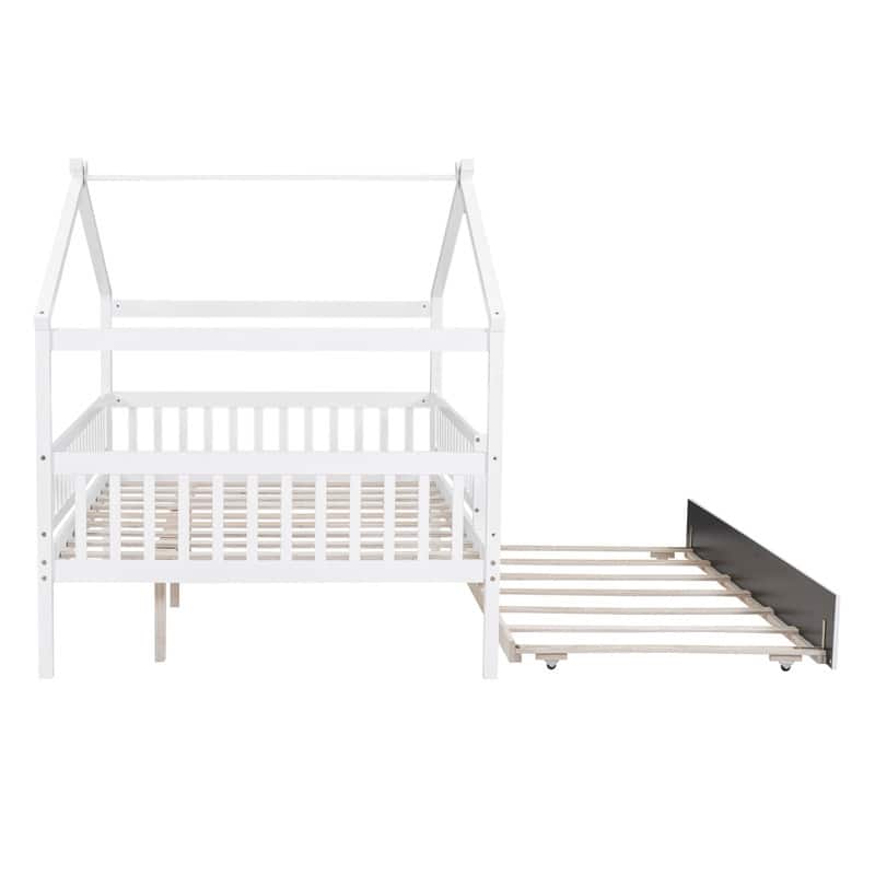 Full Size House Bed for Kids, Wooden House Bed Full with Trundle