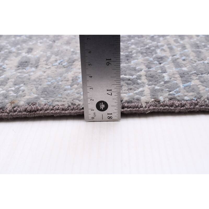 ECARPETGALLERY Hand-knotted Silk Shadow Dark Grey Wool Rug - 8'10 x 11'7