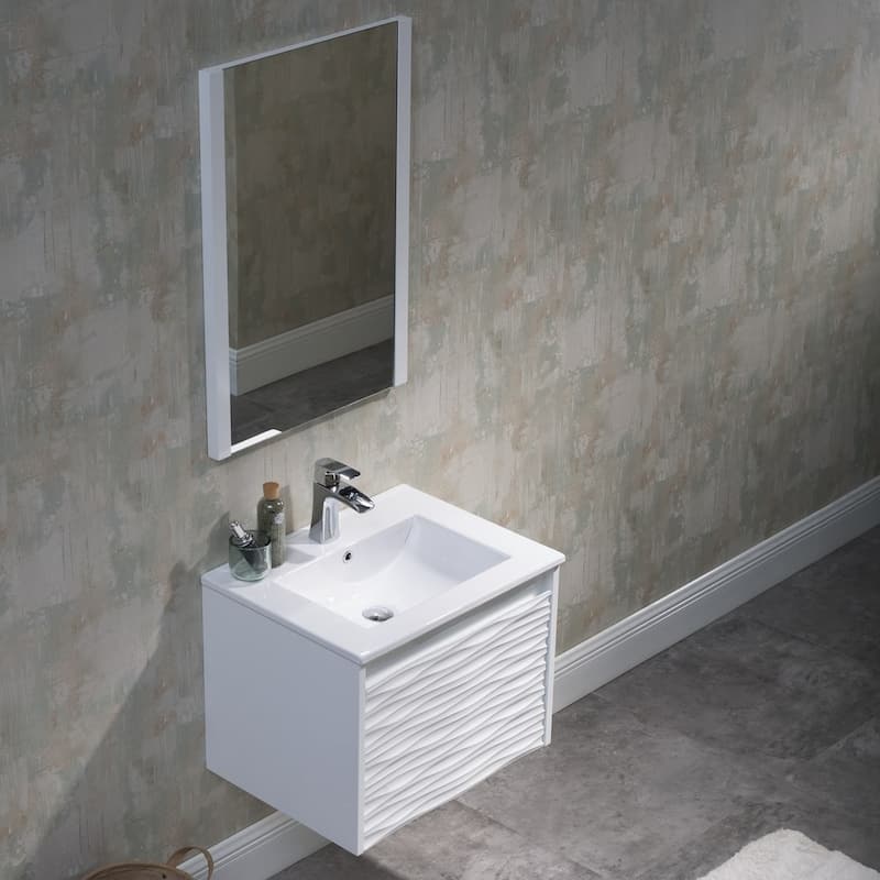 White Floating Vanity / Wall Hung Vanity Set with Mirror
