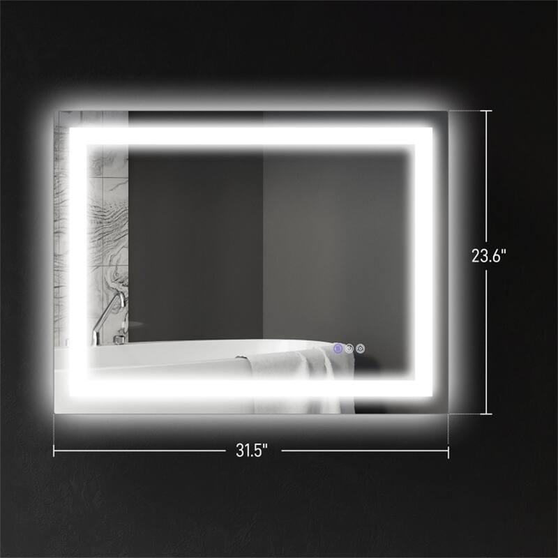 Clear Glass LED Vanity Mirror with Aluminum Frame, Defog and Touch Control - 31.5" W x 23.6" H x 1.6" D