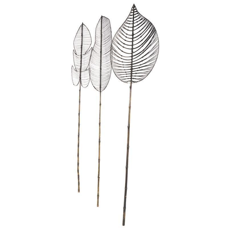 Rattan Leaf Handmade Tall Woven Palm Leaf Stick Home Decor Natural Foliage - Set of 3 Brown or Black - Roche River Decor