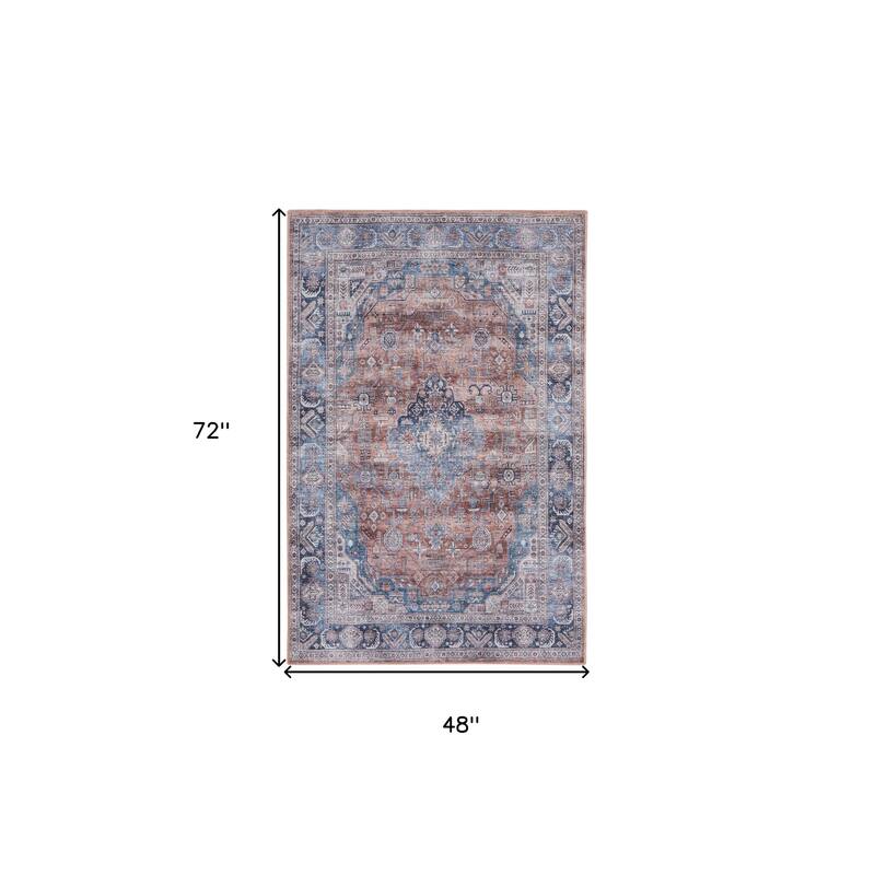 Power Loomed Distressed Non Skid Low Pile Area Rug - 72' X '48' X '0.25