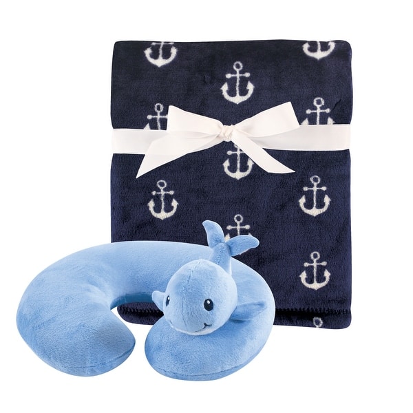 slide 1 of 1, Hudson Baby Infant Boy Neck Pillow and Plush Blanket Set, Whale, One Size - Whale - One Size One Size - Whale
