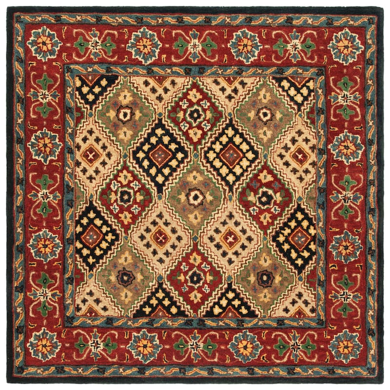 SAFAVIEH Handmade Heritage Links Oriental Wool Rug - 6' Square - Red/Beige