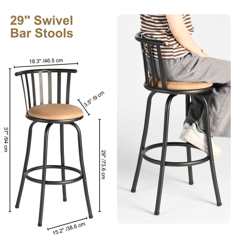 Homy Casa Brown Swivel Counter Height/Bar Height Stools with Cushioned Seat -For Kitchen Islands and Home Bars - N/A