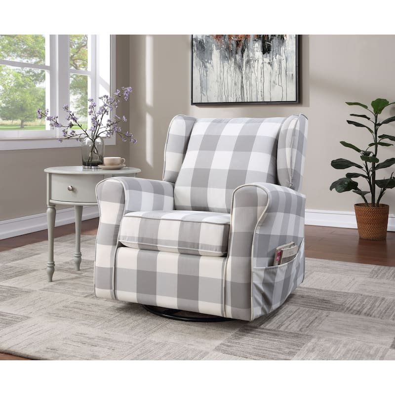 Alexis Grey and White Rolled Arm Swivel Chair with Glider