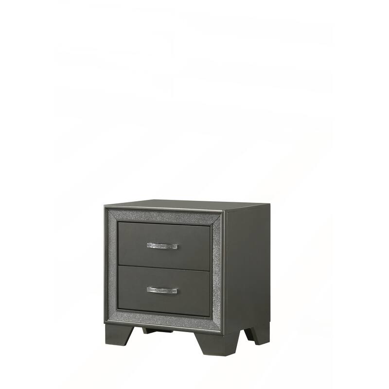 Contemporary 1pc Nightstand with Sparkling Accent Band and Two Drawers for Elegant Bedroom Storage - Dark Gray - 2-drawer
