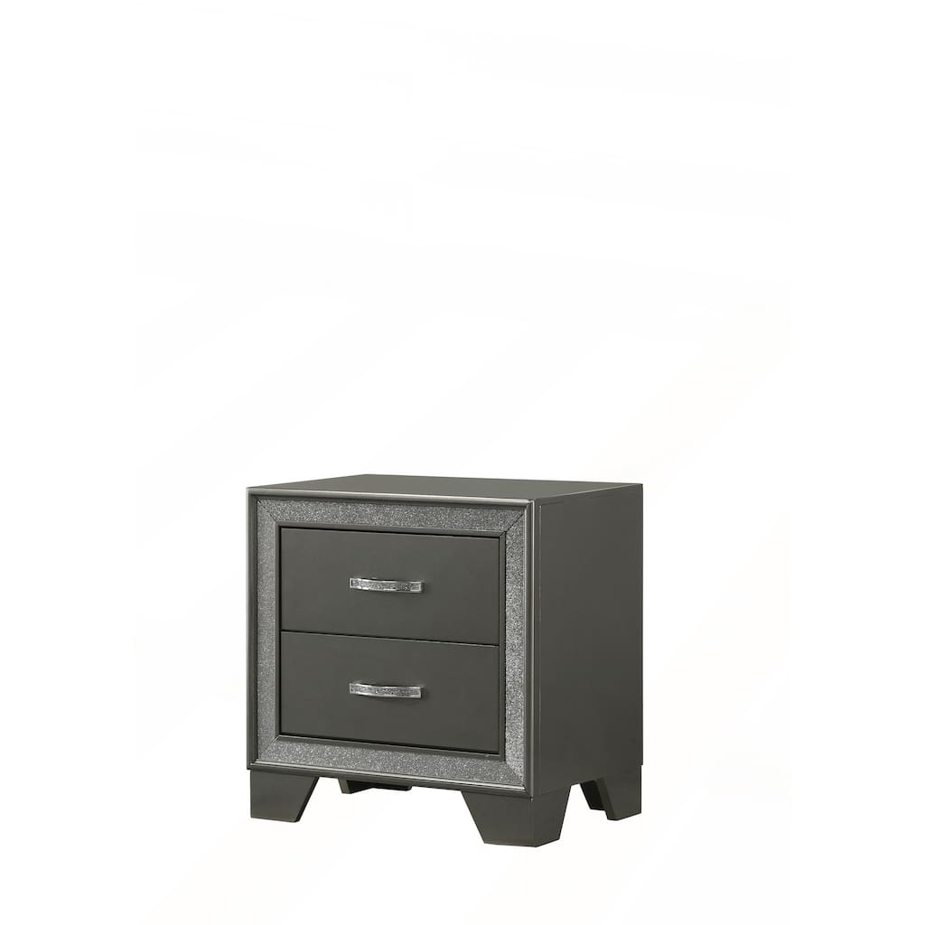 Contemporary 1pc Nightstand with Sparkling Accent Band and Two Drawers for Elegant Bedroom Storage