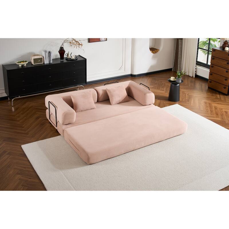 Convertible Sleeper Sofa Bed with Pillow, Modern Corduroy Folding Mattress Couch, Floor Sofa Lounge for Compact Spaces