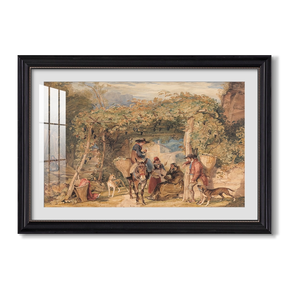 Figures and Animals in a c 1829-John Frederick Lewis-Custom Framed Print