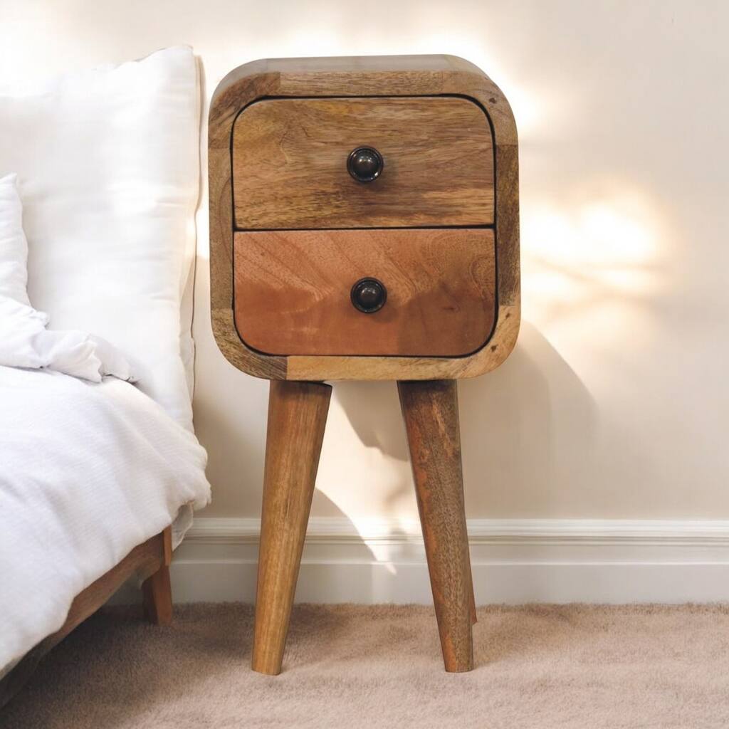 Solid Wood Extra Mini Curved Oak-ish Bedside